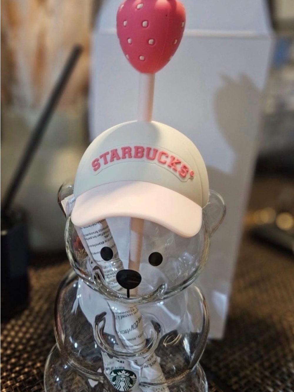 Starbucks Pink & White Bear Straw Tumbler with Strawberry Topper